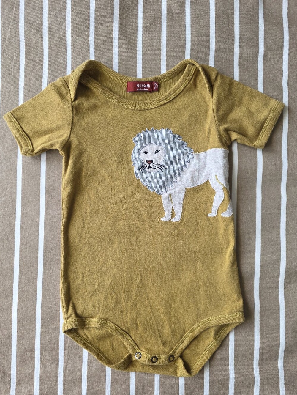 Milkbarn 12-18mo Mustard Onesie with White & Gray Lion Appliqué